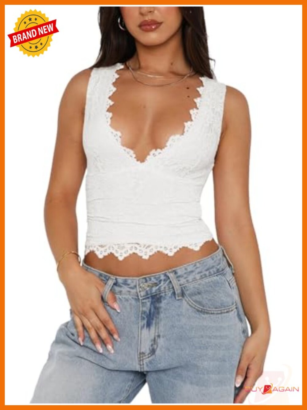 V-Neck Sleeveless Lace Cropped Tank Top Double Lined Y2K Going Out Top